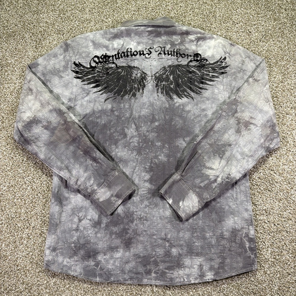 Y2k Angel Wings Button Down Gray Grunge Medium Double Sided Eighty Eight